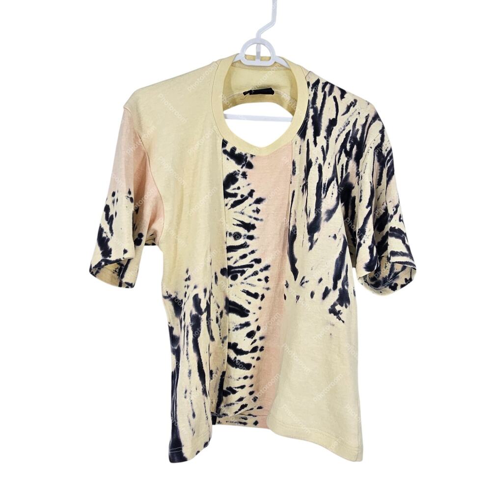 Proenza Schouler Pale Yellow and Black Tie-Dye Short Sleeve Tee